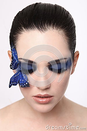 Clean Image of A woman With Butterfly Make Up Stock Photo