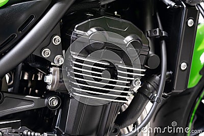 Clean inline Four Motorcycle Engine, Big Street Cafe Bike with Full Horsepower Stock Photo