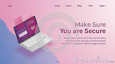 Clean landing page front website security internet computer blockchain Cartoon Illustration