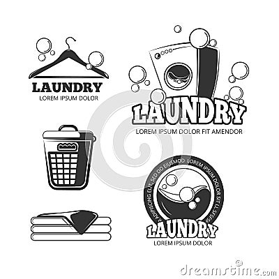 Clean laundry washing vintage vector labels, emblems, logos, badges set Vector Illustration