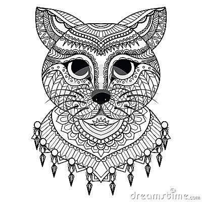 clean lines doodle art of cute cat for coloring book for