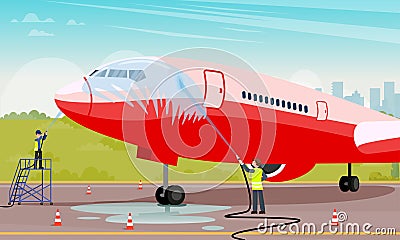 Clean and Maintenance Aircraft Flat Illustration. Vector Illustration