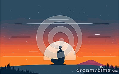 clean and minimalistic vector styled illustration the beauty of solitude and introspection. sitting in a meditative pose Vector Illustration