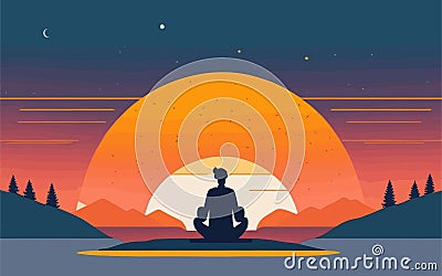 clean and minimalistic vector styled illustration the beauty of solitude and introspection. sitting in a meditative pose Vector Illustration