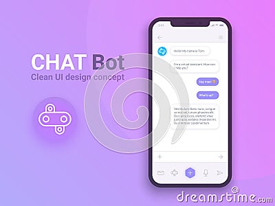 Clean Mobile UI Design Concept. Trendy Chatbot Application with Dialogue window. Sms Messenger. EPS 10 Vector Illustration