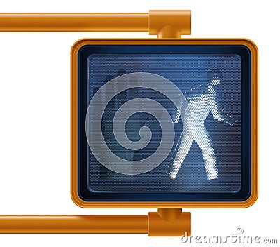 Clean, modern, Manhattan new york, walk don`t walk pedestrian crosswalk street sign on blue sky Stock Photo