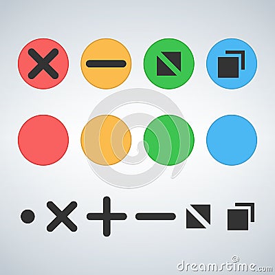 Clean OS or Web multicolor buttons template Close minimize zoom full screen and expand button. Flat vector illustration isolated o Cartoon Illustration
