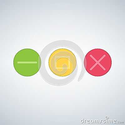 Clean OS or Web multicolor buttons template Close minimize zoom full screen and expand button. Flat vector illustration isolated o Cartoon Illustration