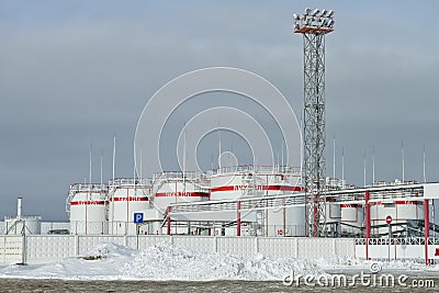 Clean Park of tanks with gasoline at the enterprise is part of LUKOIL. Editorial Stock Photo