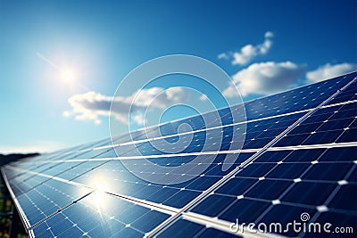 Clean photovoltaic power, solar generation, blue renewable electricity, industrial concept Stock Photo
