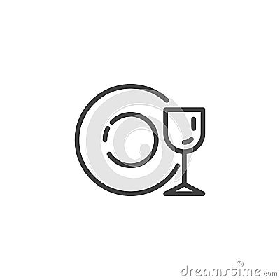 Clean plate and wine glass line icon Vector Illustration
