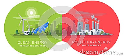 Comparing Clean and Polluting Energy Power Stations Vector Illustration