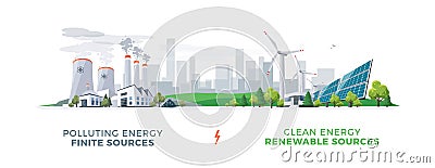 Clean and Polluting Power Stations Vector Illustration