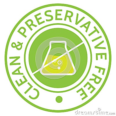 Clean | Preservative free | Beaker icon inside Stock Photo