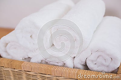 Clean rolled white towels Stock Photo