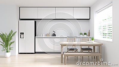 Clean room kitchen interior cooking modern food restaurant 3d rendering white modern design home background for copy space Stock Photo