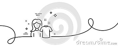 Clean shirt line icon. Laundry tshirt sign. Clothing cleaner. Continuous line with curl. Vector Vector Illustration