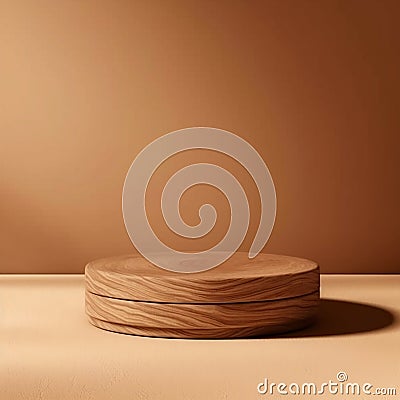 Clean and Smooth Round Teak Wooden Podium with Beautiful Wood Finish. Generative AI Stock Photo