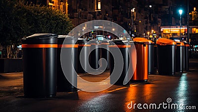 Clean trash cans the night city Stock Photo