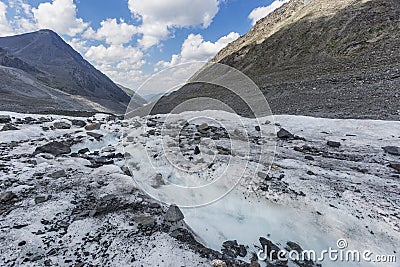 Clean water in creek. Glacier Akkem. Altai mountains Stock Photo