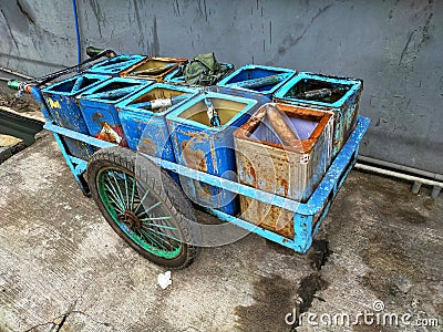 clean water seller carts in Indonesia, in some urban areas there are still mobile water sellers to supply clean water needs Stock Photo