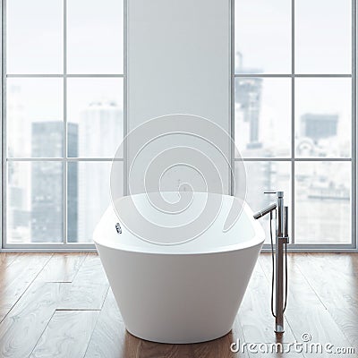 Clean white bath in modern loft interior. 3d rendering Stock Photo