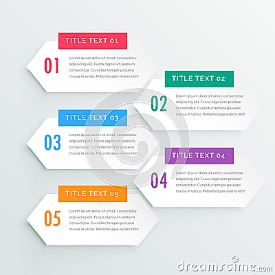 Clean white infographic five steps presentation template Vector Illustration