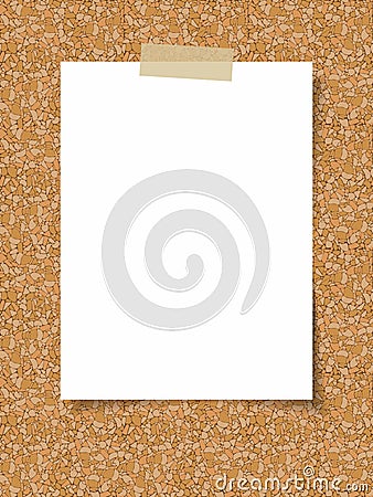 Clean white sheet of paper on the background of a cork board Vector Illustration