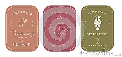 Clean wine logo. Minimalist label. Badge template for Riesling, Pinot or Chardonnay. Grapevine leaf. Modern design Vector Illustration