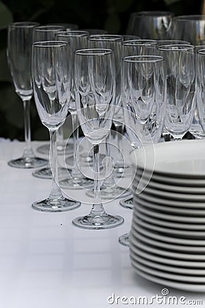 Clean wineglasses with plates Stock Photo
