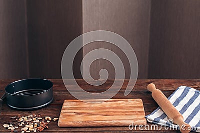 Clean workplace of baker with tools free space Stock Photo