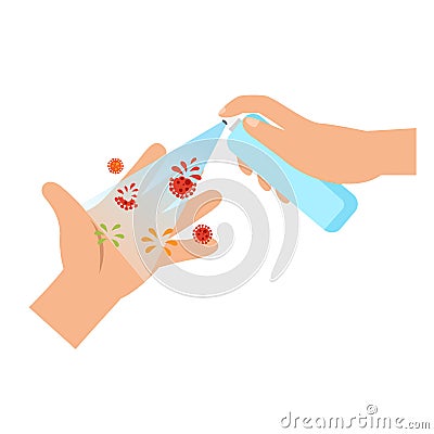 Clean your hands,using alcohol spray Vector Illustration