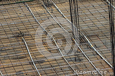 Cleaned floor slab reinforcement bar with post tension cable ten Stock Photo