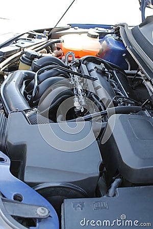 Cleaned gas engine with pipes and tubing Stock Photo