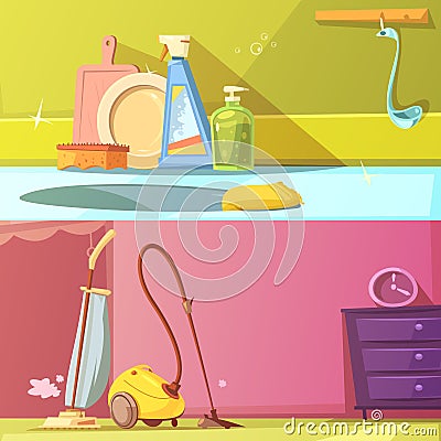 Cleaning Banners Set Vector Illustration