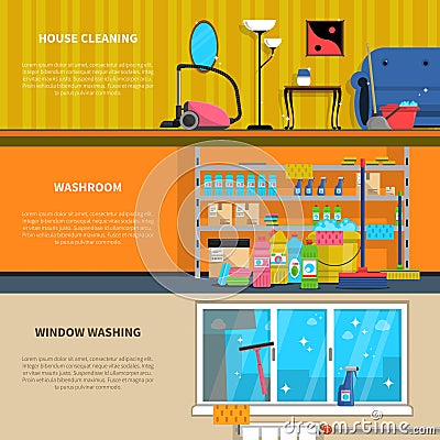 Cleaning Banners Set Vector Illustration