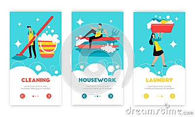 Cleaning Banners Set Vector Illustration