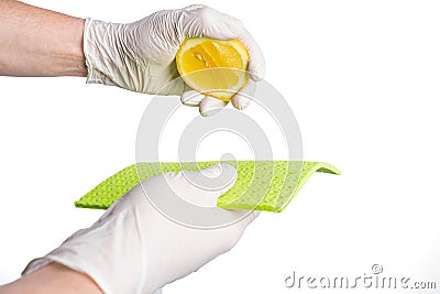 Cleaning with biological cleaning agents and gloves Stock Photo