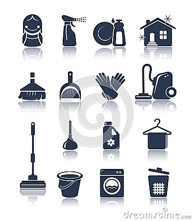 Cleaning blue icons Vector Illustration