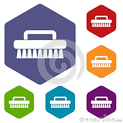 Cleaning brush icons set hexagon Vector Illustration