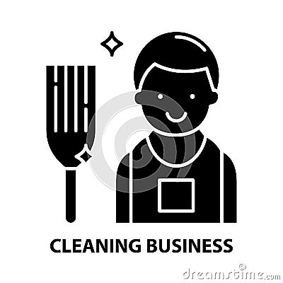 cleaning business icon, black vector sign with editable strokes, concept illustration Cartoon Illustration