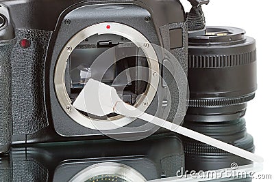 Cleaning the camera sensor Stock Photo