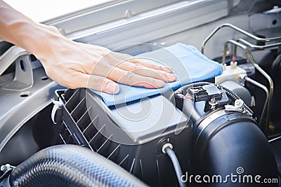 Cleaning the car engine Stock Photo