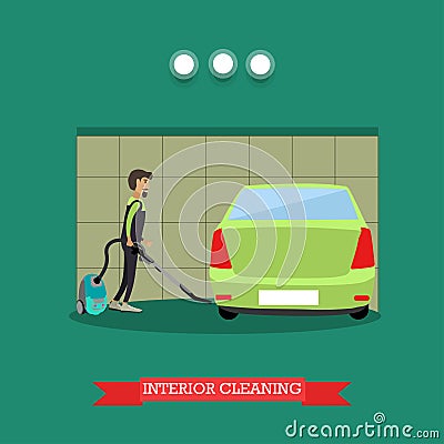 Cleaning car interior vector illustration in flat style Vector Illustration