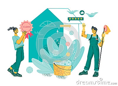 Banner for cleaning service and household staff hiring vector illustration Cartoon Illustration