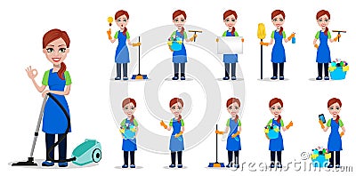 Cleaning company staff in uniform Vector Illustration