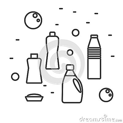 Cleaning detergent supplies in modern line style. Vector illustration. Vector Illustration