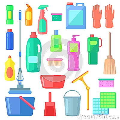 Cleaning. Different Icons of Cleaning Mean Kinds Vector Illustration