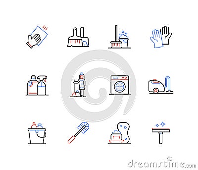 Cleaning and disinfection - line design style icons Vector Illustration