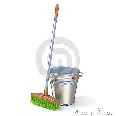 Cleaning equipment. Bucket and mop Stock Photo